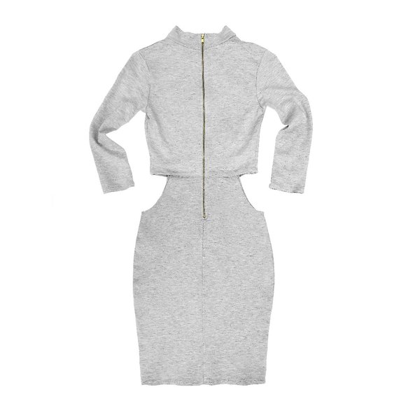 NWOT Light Gray Heather Casual Sexy Open Hip ¾ Sleeve Charlotte Russe Dress XS/S - Picture 2 of 10